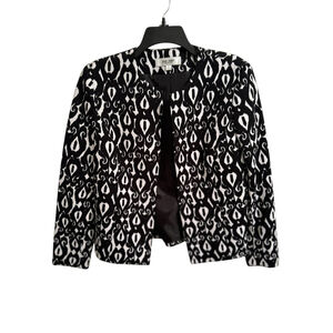 Jones Studio Separates Open Blazer Womens 8 Black & White 3/4 Sleeves Geometric